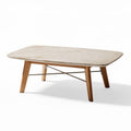 Mesa de café retangular de madeira e superfície de pedra com 120 x 80 x 40cm