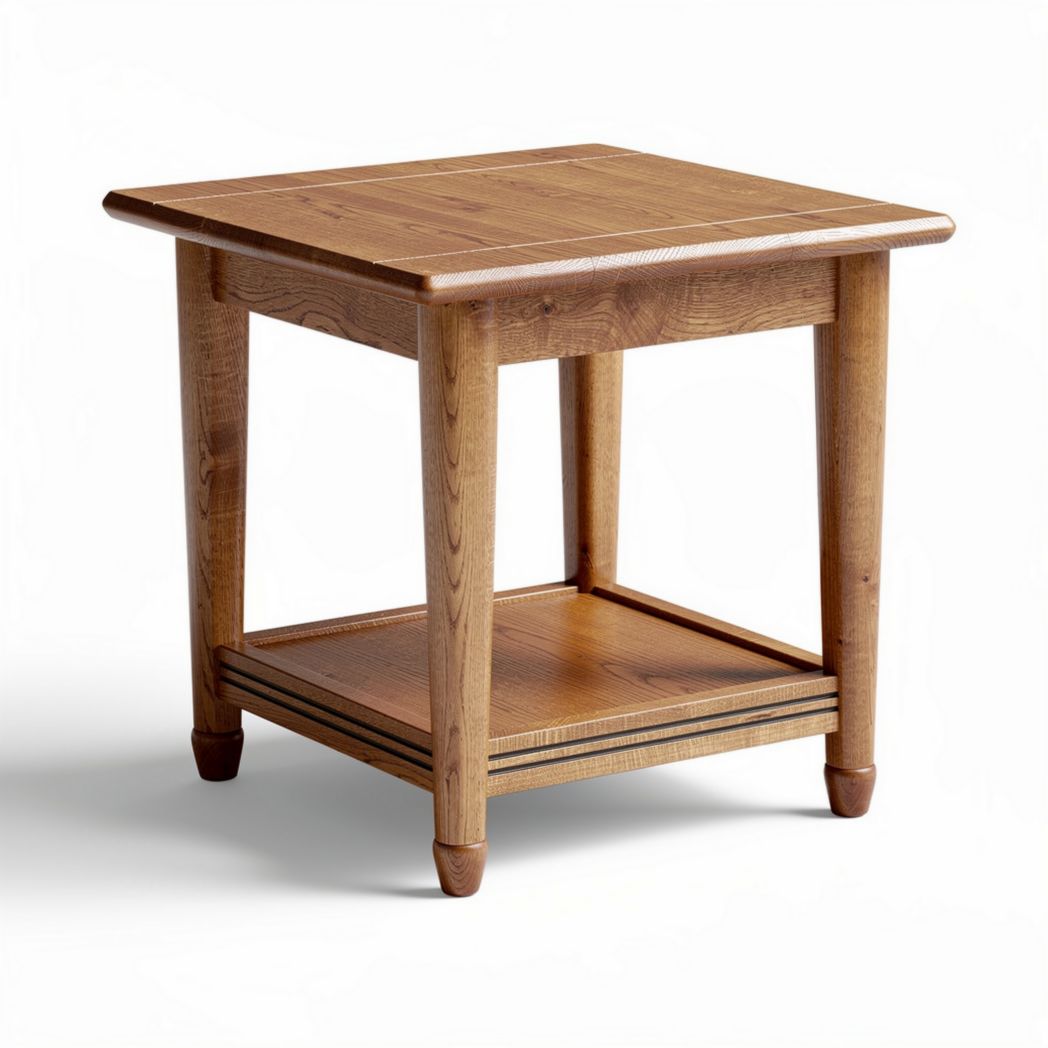 mesa lateral de madeira natural com prateleira inferior 60 x 60 x 55cm
