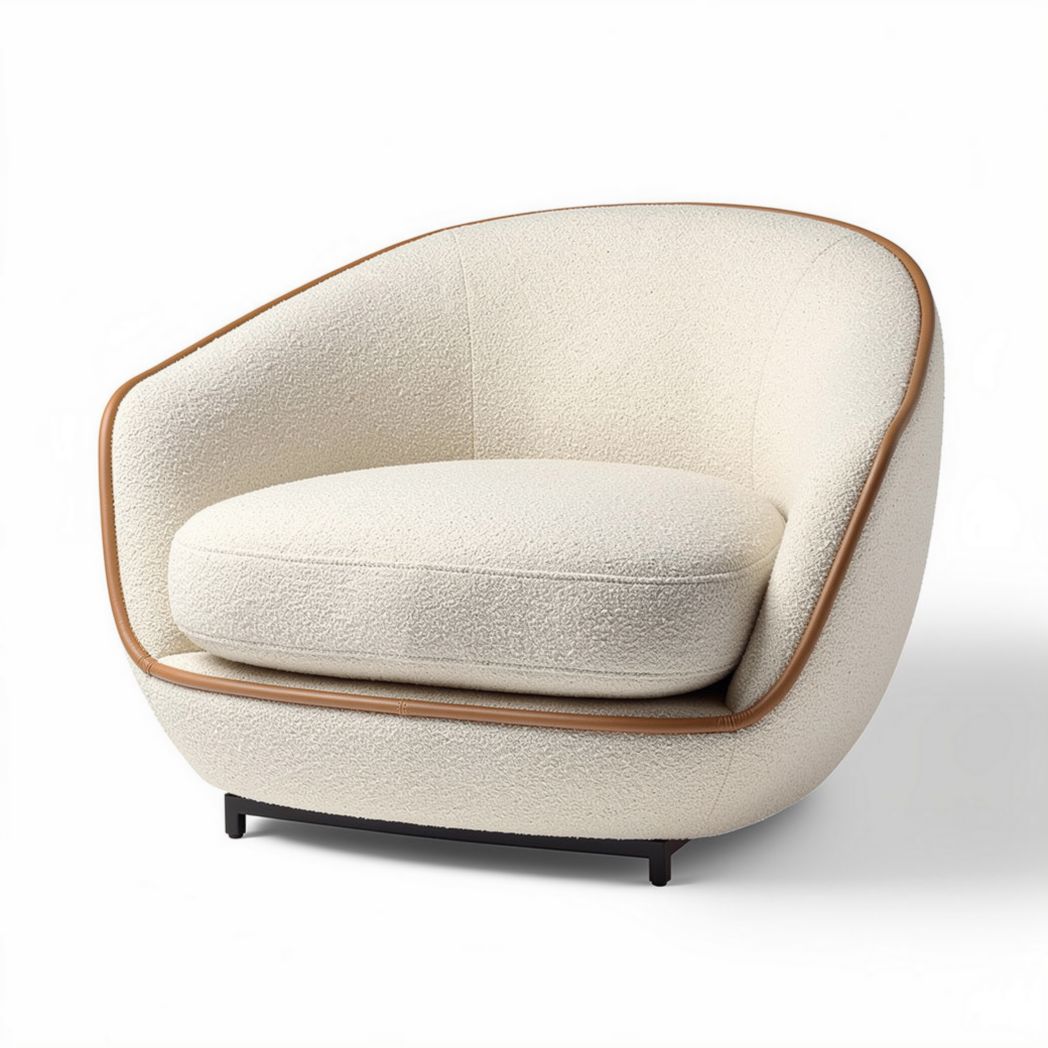 Poltrona em tecido felpudo branco com estrutura em madeira 90 x 90 x 75cm