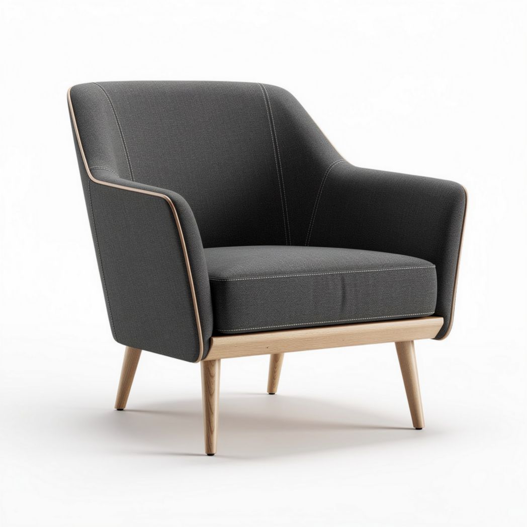 Cadeira de design moderno em tecido cinza com estrutura em madeira 80 x 80 x 85cm