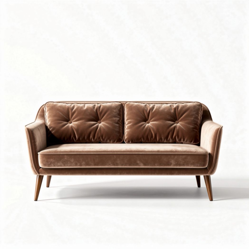 Sofá de veludo castanho com dimensões de 180 x 80 x 75cm