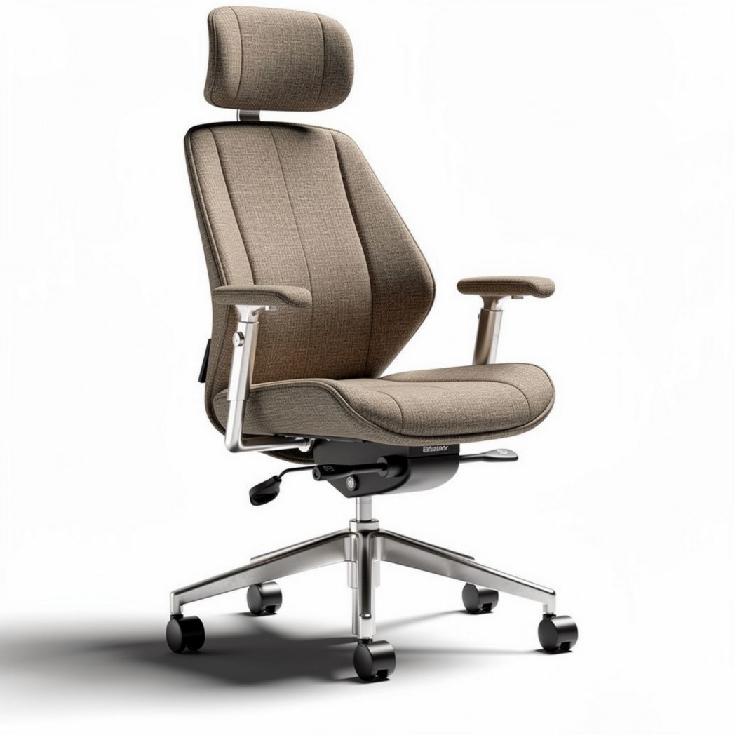 Cadeira de escritório ergonômica com ajuste de altura e apoio de cabeça em tecido bege